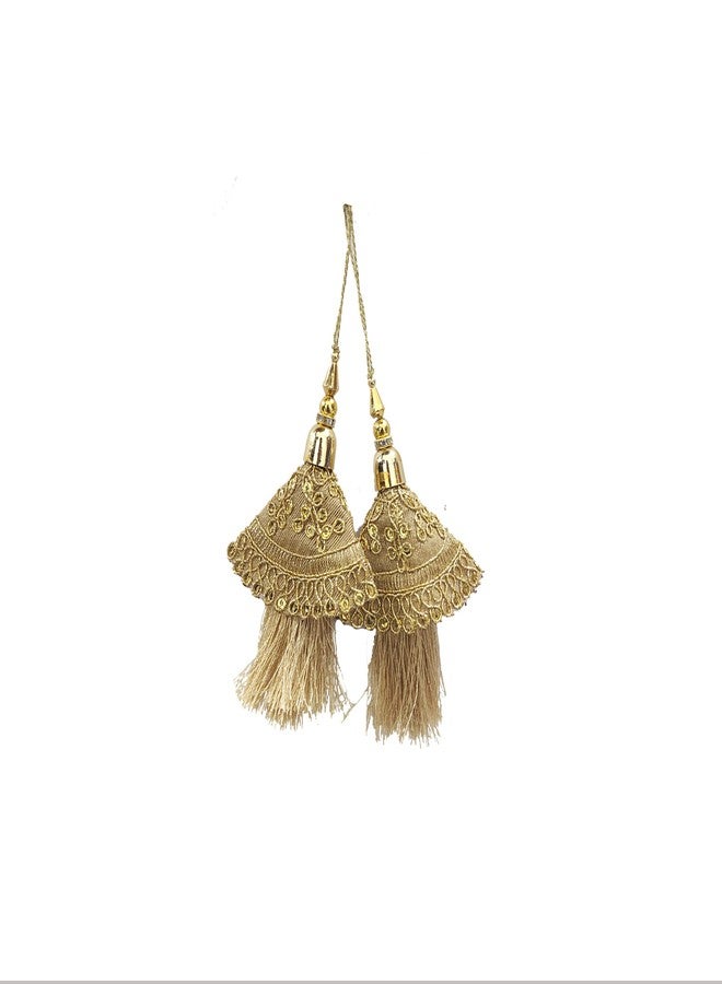 PRIMEFAIR Hand Made Women Fabric Ethnic Hanging Tassel and latkan for Blouse Saree, Small -Set of-2 (CHIKU) - Image 1